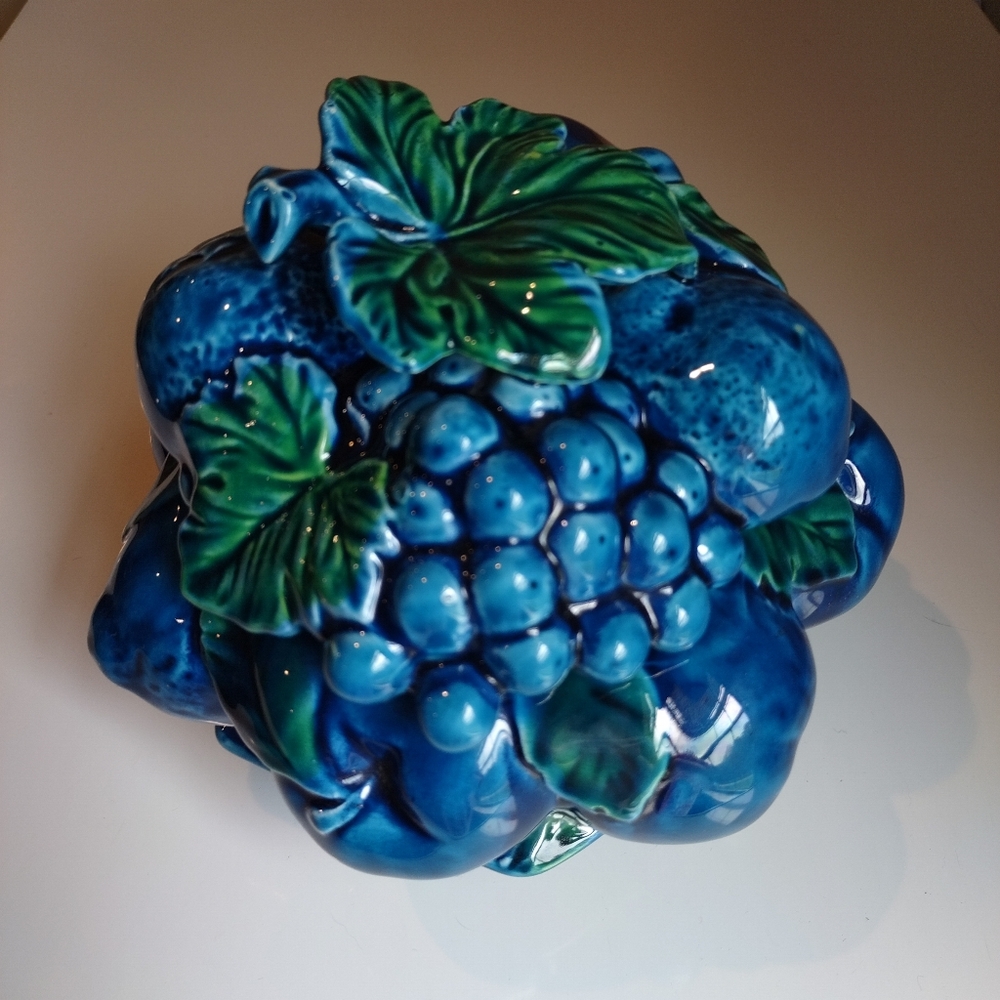 Inarco Mood Indigo Lidded Cookie Candy Jar Japan Fruit   - Vintage 1960s